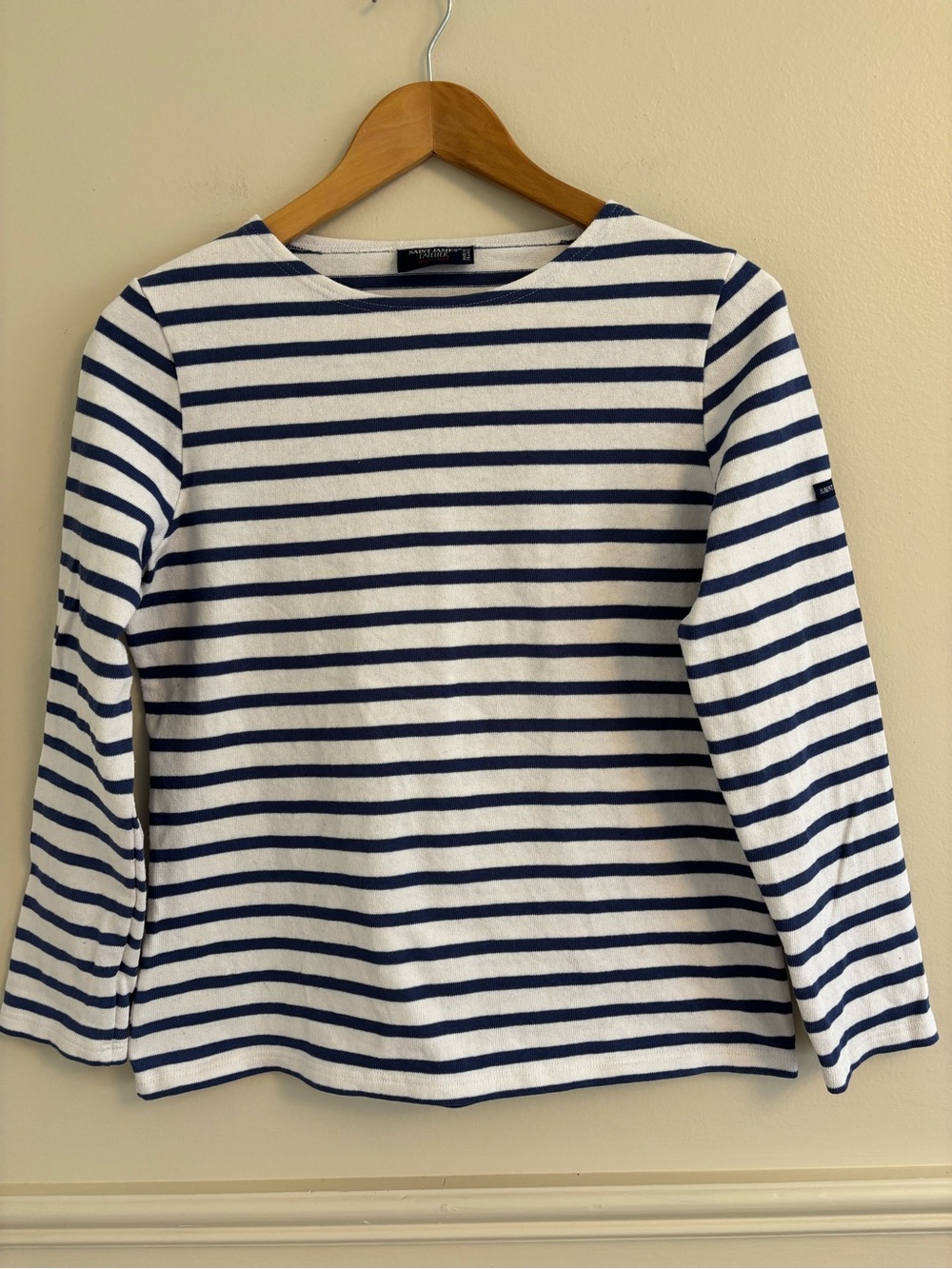 Saint James White and Navy Striped Long Sleeve Top